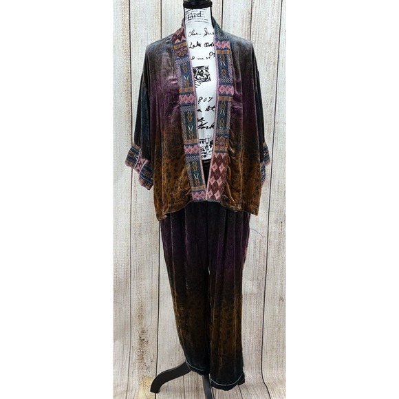 Johnny Was Pants - Johnny Was Ombre Cheetah Velvet Jacket and Pants Loungewear Set Size Small NWT
